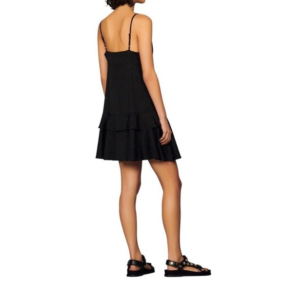 Sandro New Authentic Solid Black Gisele Tank Tiered Mini Dress 36 4 Small - Picture 2 of 8